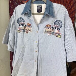 Vintage Button Down with Embroidered Carnival Scenes